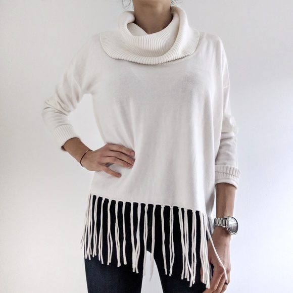 Michael Kors-Light Cream Fringe Cowl Neck Sweater - Picture 2 of 5